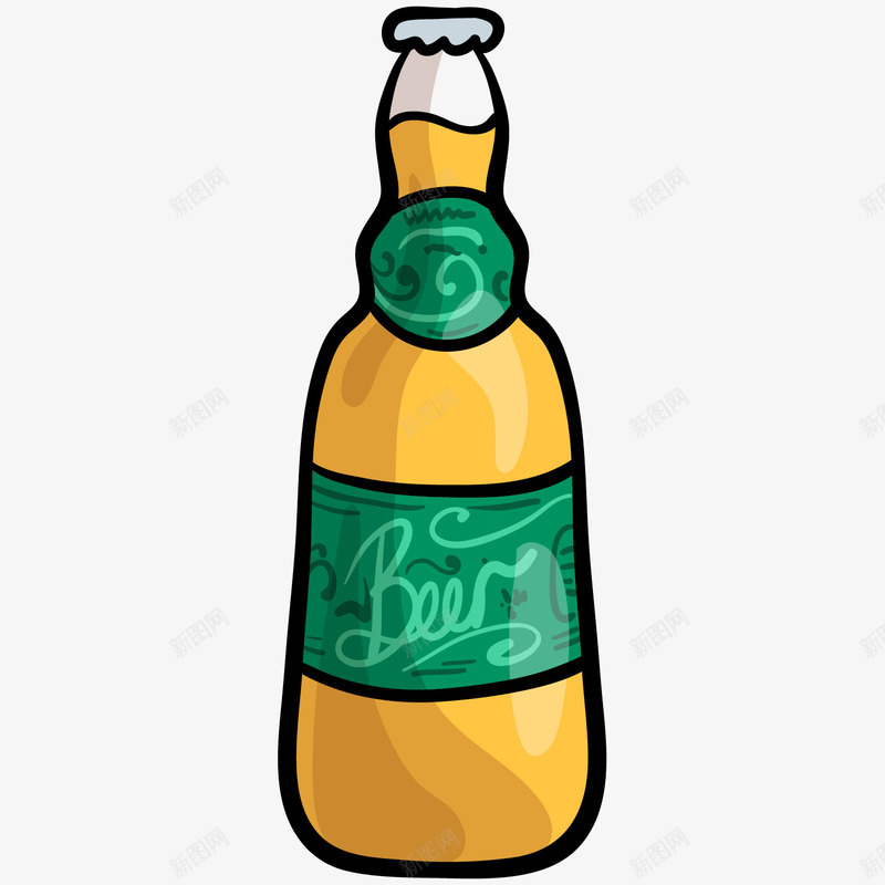 卡通手绘一瓶啤酒png免抠素材_新图网 https://ixintu.com 一瓶啤酒 创意 动漫动画 卡通手绘 酒瓶 黄色