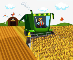 收割农地麦子插图扁平风装饰插画农田机械收割高清图片