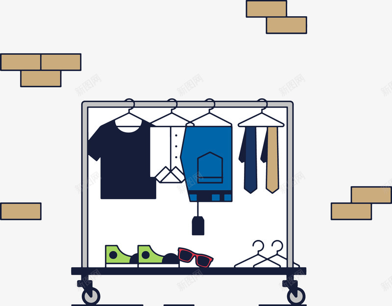 衣架矢量图ai免抠素材_新图网 https://ixintu.com 牛仔裤 衣服 衣架 矢量图
