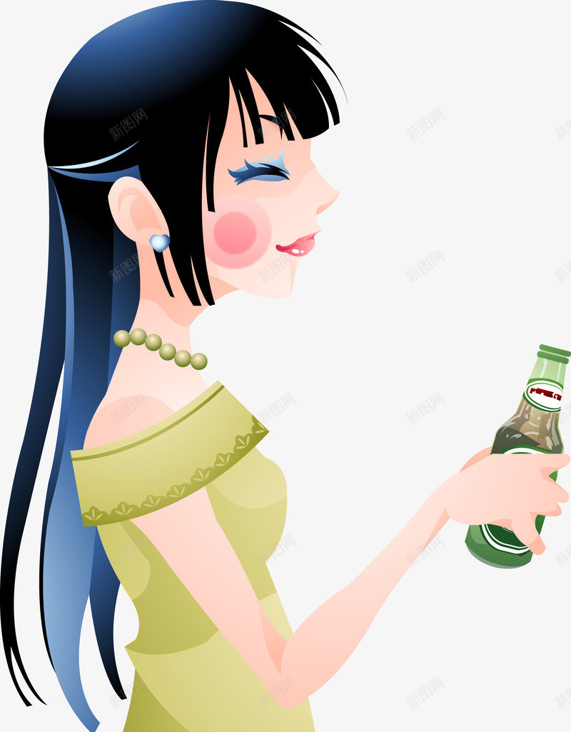 手绘喝酒女生png免抠素材_新图网 https://ixintu.com 人物 卡通 啤酒 长发