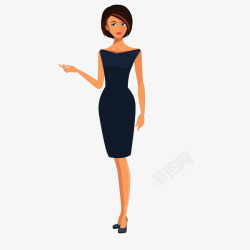 黑色连衣裙的职场女性矢量图素材
