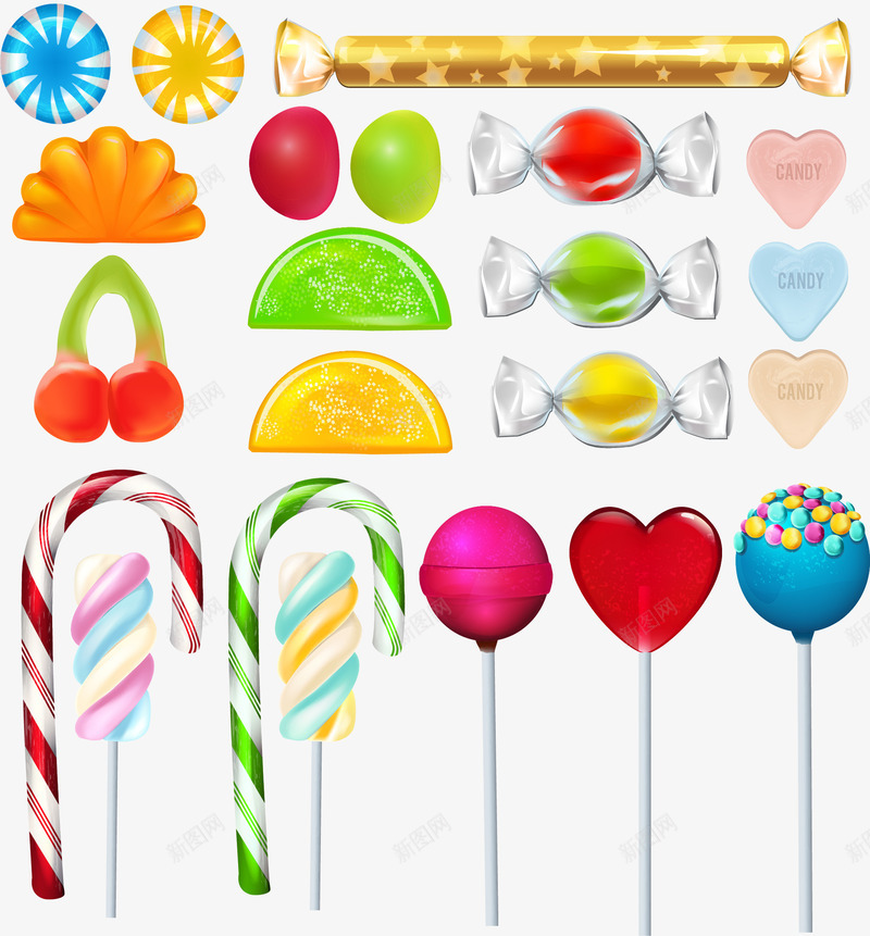 彩绘缤纷糖果图标矢量图ai_新图网 https://ixintu.com 创意设计 图标 圆形 彩绘 棒棒糖 爱心 甜蜜 糖 糖果 矢量图