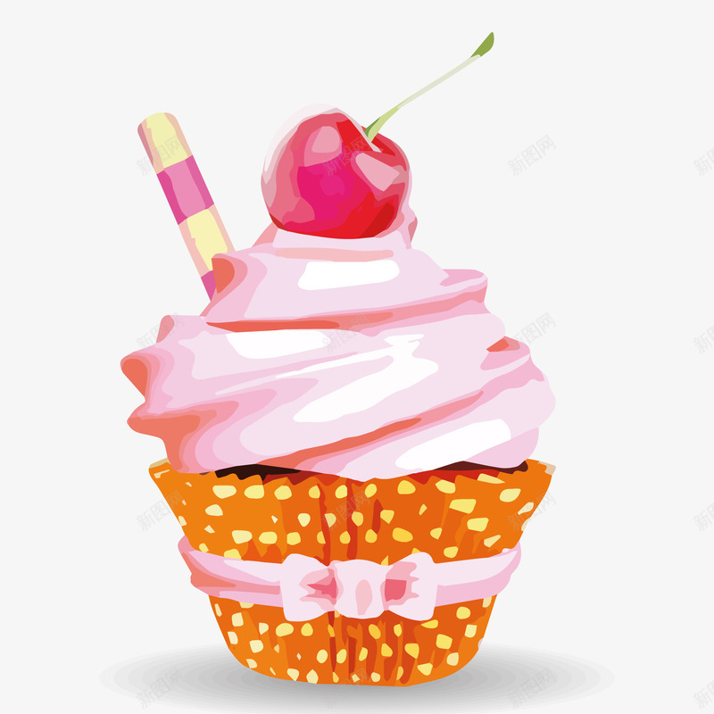 彩色的手绘樱桃蛋糕矢量图ai免抠素材_新图网 https://ixintu.com 天猫吃货节 粉红色 美食 蛋糕 食物 矢量图