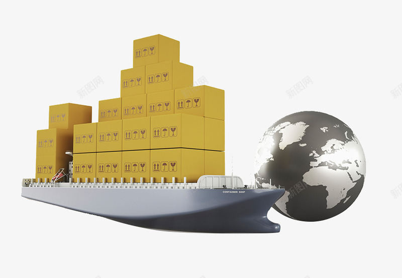 运输大货船png免抠素材_新图网 https://ixintu.com 地球 海上运输 货柜 集装箱