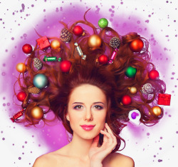 散着头发的女人糖果圣诞礼物素材