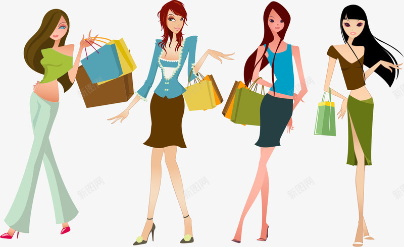 时尚女性购物手提袋png免抠素材_新图网 https://ixintu.com 女性购物 平面购物素材 时尚的女性 矢量的女性