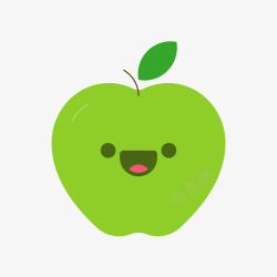 绿色卡通笑脸苹果素材
