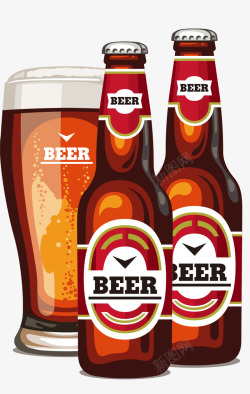 卡通手绘啤酒瓶和啤酒杯素材