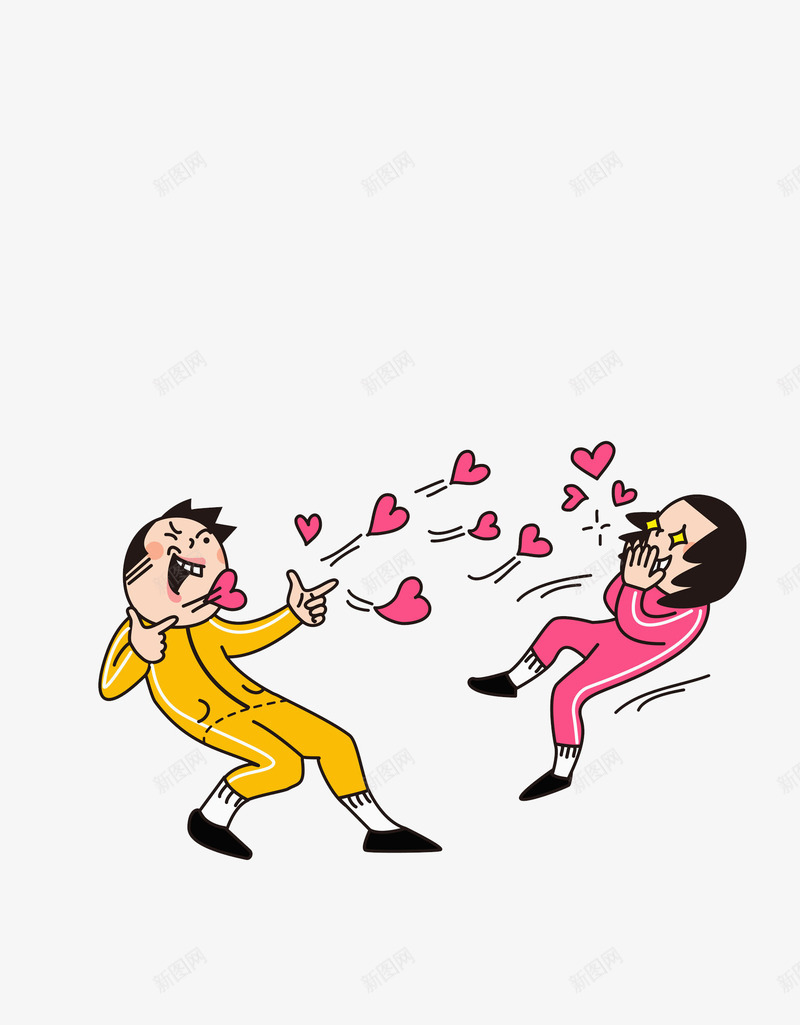 爱心发射png免抠素材_新图网 https://ixintu.com 卡通平面 女孩 手绘 爱心 爱情 男孩 粉色 黄色衣服