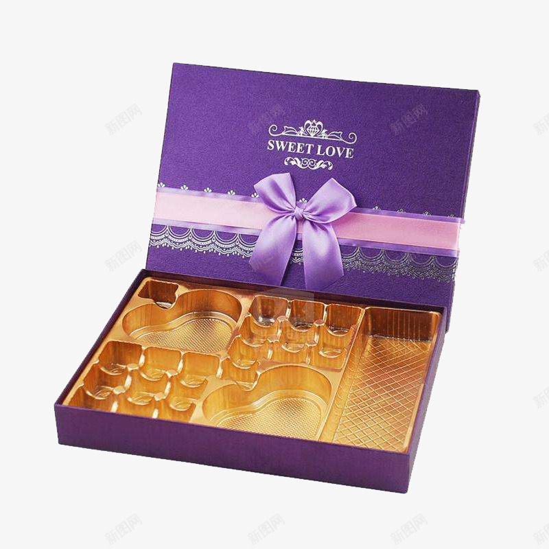 紫色蝴蝶结巧克力包装盒png免抠素材_新图网 https://ixintu.com 包装盒 巧克力 巧克力包装盒 空盒子 糖果 紫色蝴蝶结