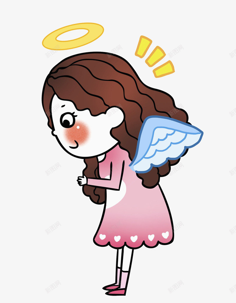 卡通戴着翅膀的女人图png免抠素材_新图网 https://ixintu.com 光环 卡通 可爱的 天使 女人 插图 漂亮的 翅膀