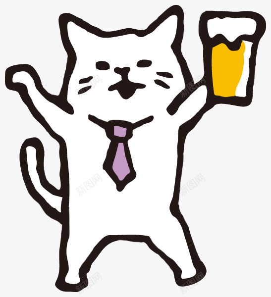 啤酒猫咪png免抠素材_新图网 https://ixintu.com 一杯 卡通 啤酒 手绘 猫咪 紫色 领带 黄色