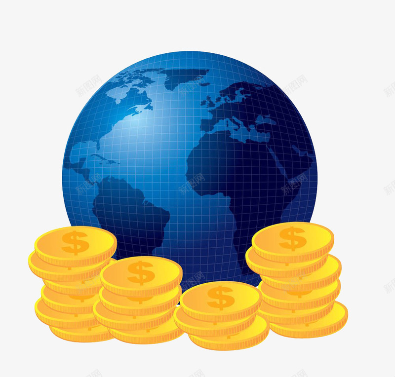 货币和地球插画png免抠素材_新图网 https://ixintu.com 全球 商业图表 地球 投资 硬币 美元 货币 金色 金融 银行