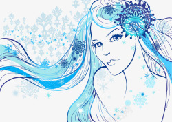 头发曲线蓝色手绘装饰插图美女头发曲线高清图片
