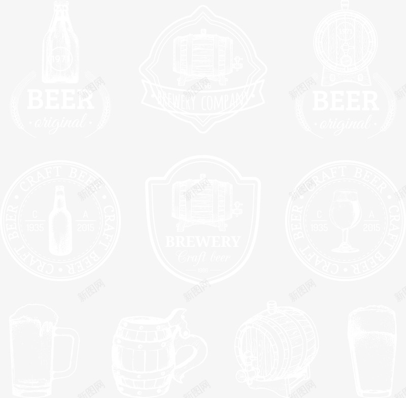 啤酒标志png免抠素材_新图网 https://ixintu.com 啤酒 标志 白色 线条