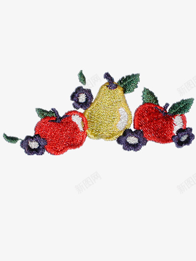 刺绣梨子和苹果png免抠素材_新图网 https://ixintu.com 中国风 刺绣 水果 装饰
