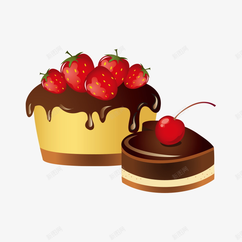 卡通手绘草莓蛋糕png免抠素材_新图网 https://ixintu.com 创意 卡通手绘 巧克力 樱桃 精美的 草莓蛋糕