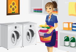 做家务的女孩子洗衣服的女孩子人物插画矢量图高清图片