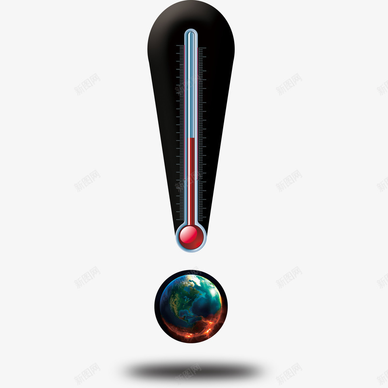 创意温度计png免抠素材_新图网 https://ixintu.com 保护地球 全球升温 创意感叹号 温度计