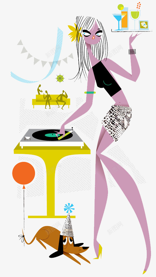 卡通DJ派对png免抠素材_新图网 https://ixintu.com DJ 女人曲线 派对 狂欢 饮料