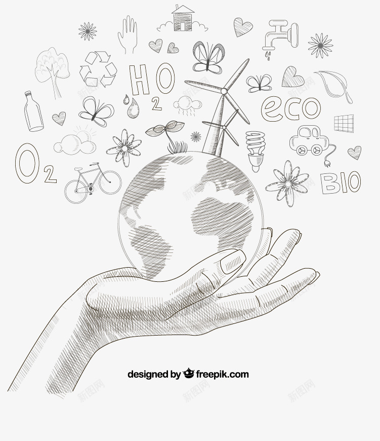 手绘单手托举地球环保插画png免抠素材_新图网 https://ixintu.com 创意 单手托举 地球 手绘 环保 素描