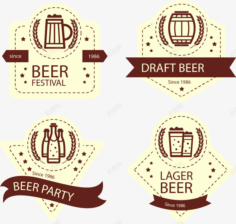 手绘啤酒标签矢量图图标ai_新图网 https://ixintu.com 啤酒 图标 复古 手绘 酒吧 矢量图