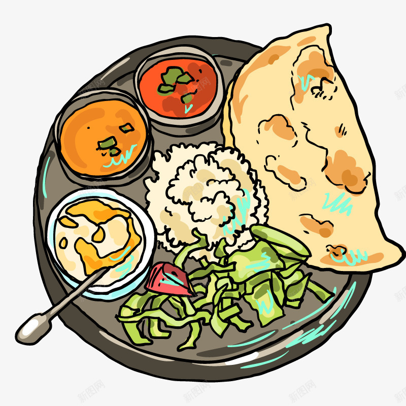 饺子米饭的套餐png免抠素材_新图网 https://ixintu.com 做饭 卡通形象 套餐 米饭 蔬菜 调料 饺子