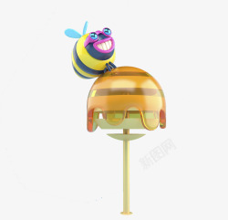 卡通站在棒棒糖上的立体蜜蜂素材