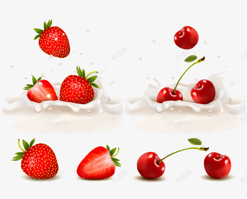 草莓樱桃鲜奶png免抠素材_新图网 https://ixintu.com 樱桃 草莓 鲜奶