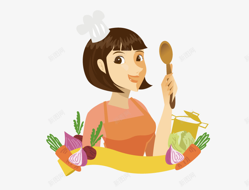 人物厨房料理免费png免抠素材_新图网 https://ixintu.com 人物 做饭 勺子 卡通人物 厨房 厨房场景 料理 洋葱 胡萝卜 蔬菜