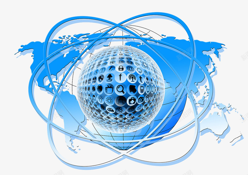 互联网科技png免抠素材_新图网 https://ixintu.com 互联网 地球 地球投影 网络科技 蓝色地图