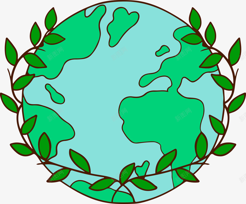 清新手绘地球日地球png免抠素材_新图网 https://ixintu.com 卡通手绘 地球 地球日 树藤 矢量图案 绿叶 绿色
