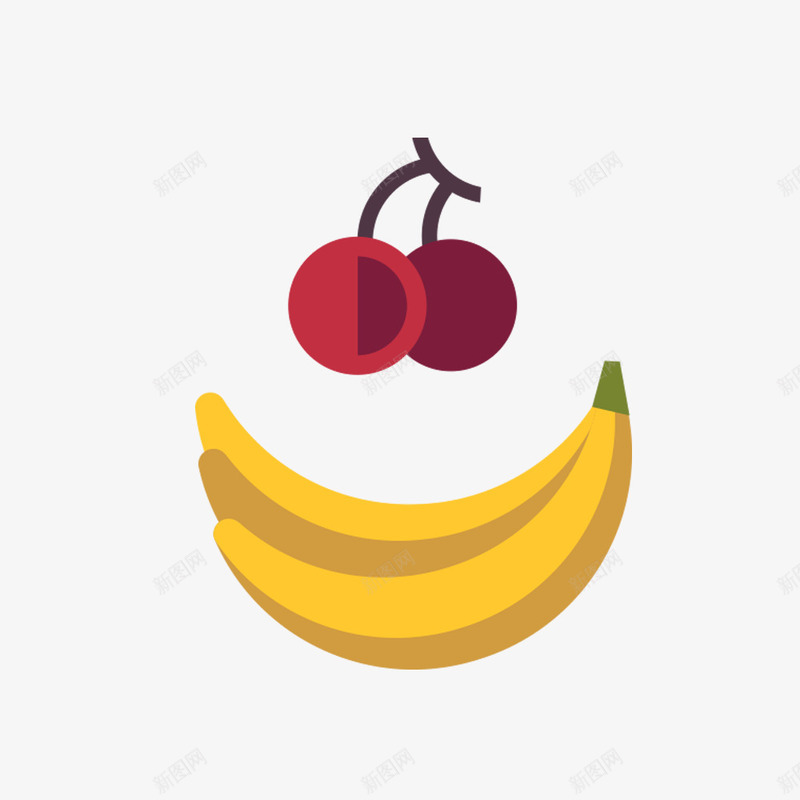 香蕉樱桃png免抠素材_新图网 https://ixintu.com 卡通 手绘 樱桃 水果 简图 红色 香蕉 黄色