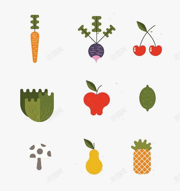 卡通蔬菜水果psd免抠素材_新图网 https://ixintu.com 卡通 樱桃 水果 胡萝卜 菠萝 蔬菜