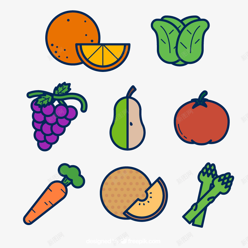 食物元素矢量图图标ai_新图网 https://ixintu.com 免费 图标 扁平 水果 蔬菜 矢量图