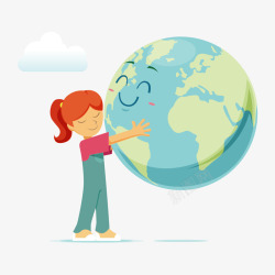 抱地球手绘卡通小孩抱地球矢量图高清图片