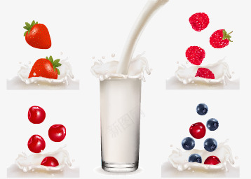 水果鲜奶png免抠素材_新图网 https://ixintu.com 3 樱桃 水果 水果鲜奶矢量素材 牛奶 矢量素材 草莓 蓝莓 飞溅 鲜奶