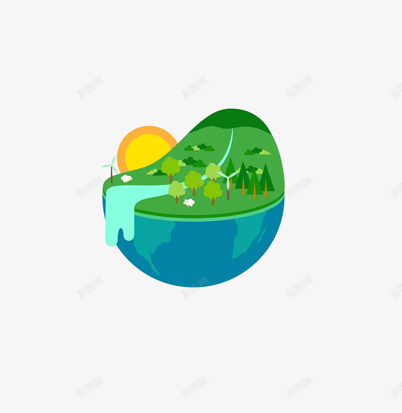 地球上的河流png免抠素材_新图网 https://ixintu.com 卡通 地球 河流 绿色