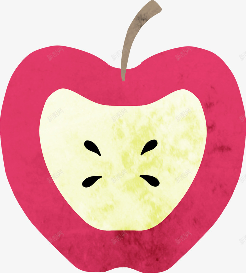手绘红苹果png免抠素材_新图网 https://ixintu.com 切开的红苹果 手绘 水果 露出果核的苹果