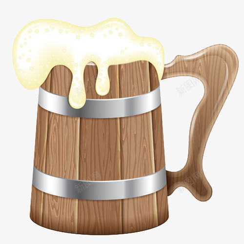 装着啤酒的木桶杯子png免抠素材_新图网 https://ixintu.com 写实 啤酒 拟物化 木桶