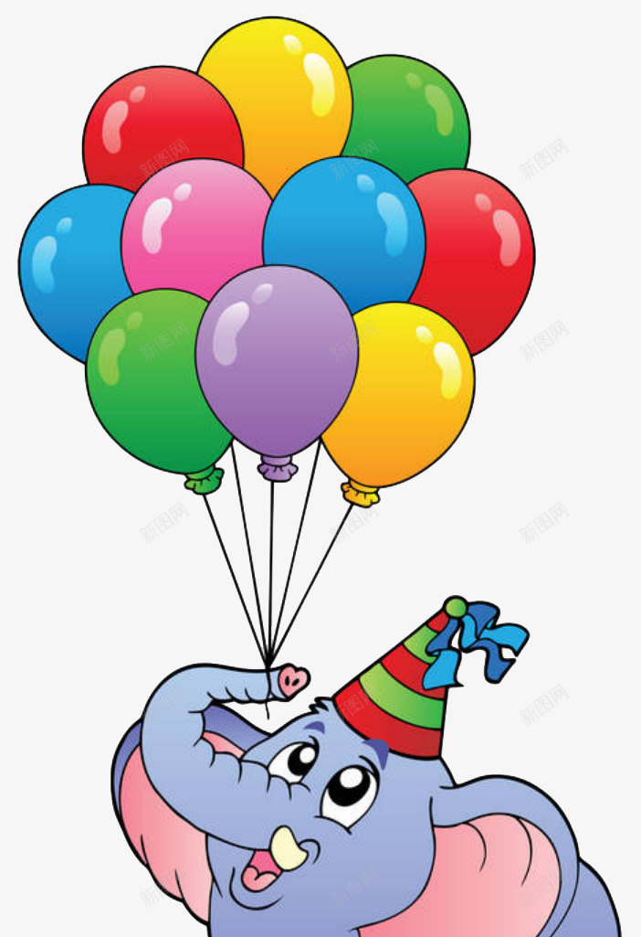卡通马戏团大象和气球png免抠素材_新图网 https://ixintu.com 动物表演 大象 彩色气球 气球 表演 装饰 马戏团 马戏团舞台