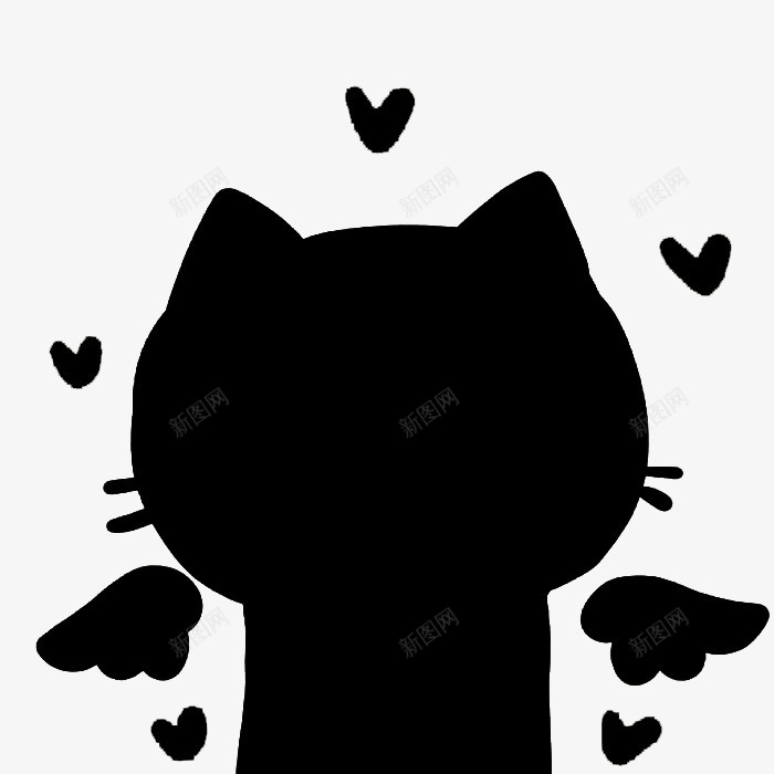有翅膀的小猫咪黑色剪影png免抠素材_新图网 https://ixintu.com 剪影 小猫咪 装饰 黑色