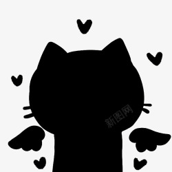 黑色小猫咪有翅膀的小猫咪黑色剪影高清图片