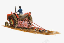 手绘农地机械耕种插画素材