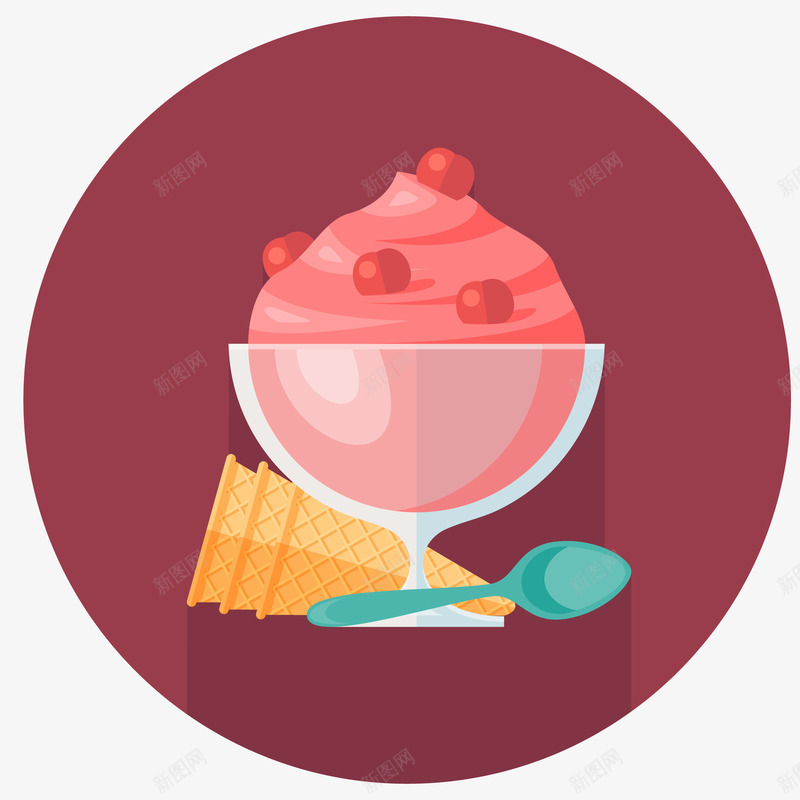 樱桃冰淇淋标矢量图图标ai_新图网 https://ixintu.com 免抠PNG 冰淇淋 勺子 樱桃 樱桃冰淇淋矢量图标 玻璃杯 美食 零食 矢量图