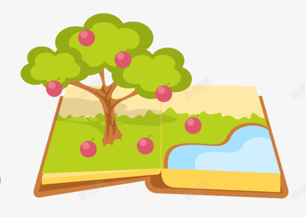 卡通苹果树与书本png免抠素材_新图网 https://ixintu.com 书本 卡通 树木 苹果