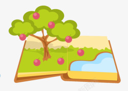 卡通苹果树与书本素材