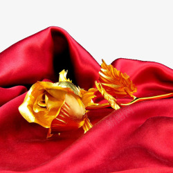 红色绸布上的金箔玫瑰素材