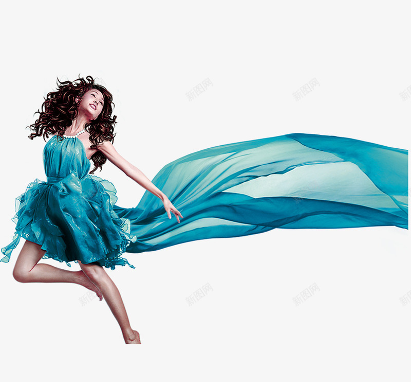 女子跳跃png免抠素材_新图网 https://ixintu.com 女性 蓝色 跳跃 长裙