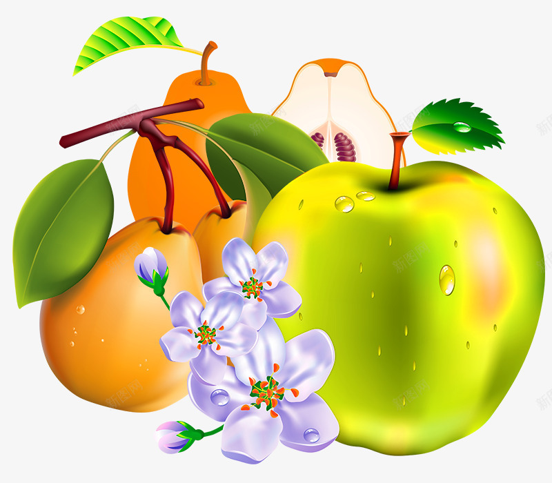 手绘立体3D水果梨苹果psd免抠素材_新图网 https://ixintu.com 兰花 手绘梨子 手绘水果 手绘苹果 梨 立体3D水果 苹果